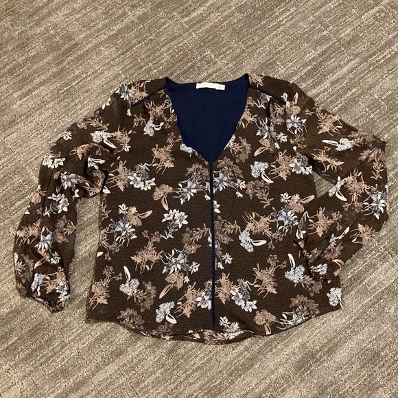 Lush Floral V-Neck Long Sleeve Blouse - Picture 2 of 9